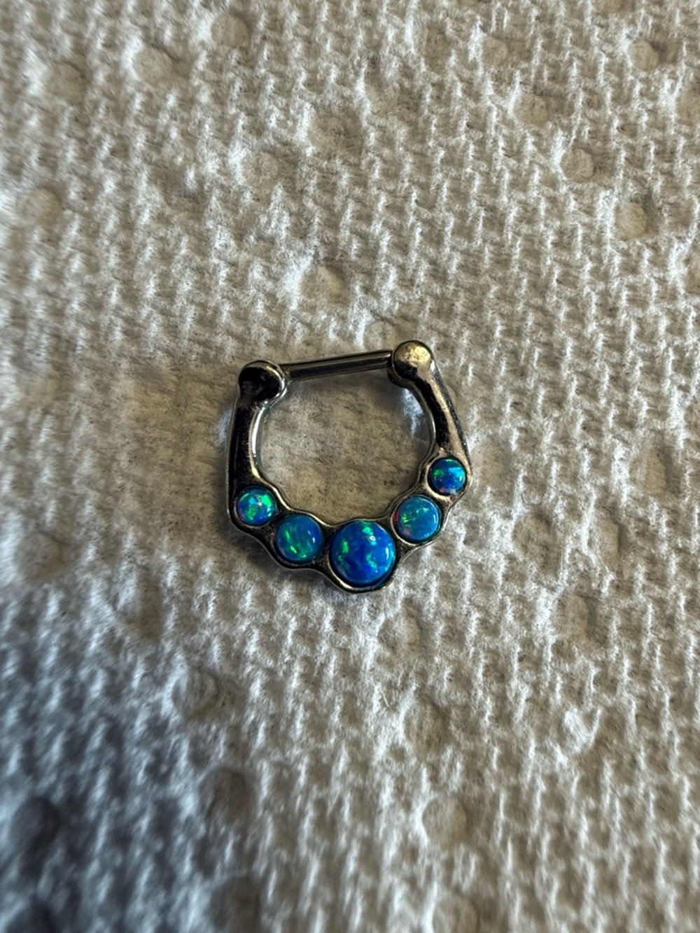 Tulsa Body Jewelry Stainless Steel 316L Five Blue Opal Septum Clicker